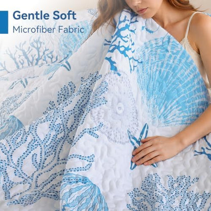 weigelia Coastal Quilt Bedding Set Queen Size, Lightweight Summer Bedspread