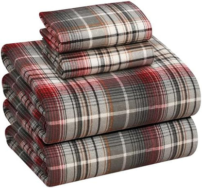 RUVANTI 100% Cotton Flannel Sheets Queen Size 4 Pcs Set, Halloween Check