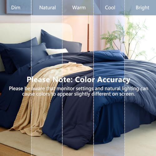CozyLux California King Comforter Set Navy Blue, 7 Pieces Cal King Bed in a Bag King Comforter Set with Sheets, Bedding Set with Down Alternative Comforter, Sheets, Pillowcases & Shams, Soft Bed Set