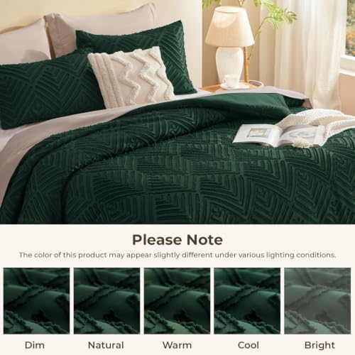 Litanika Full Size Comforter Set, 3 Pieces Emerald Tufted Boho Bedding Set