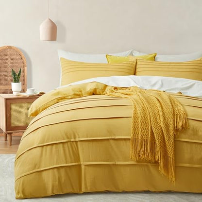 Oli Anderson 3PCS Pleated Duvet Cover Set, Mist Yellow, Queen