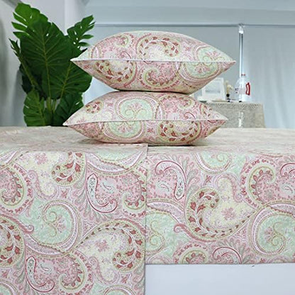 FADFAY 4 Piece Pink Paisley Bed Sheet Set Luxury Bedding Sets Designer Bedding Collections 800 Thread Count 100% Egyptian Cotton Deep Pocket Full