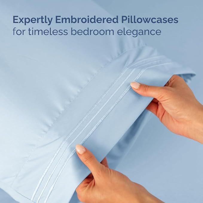 Full XL Bed Sheet - 4 Piece Full XL Bed Sheets Set - Soft, Breathable & Cooling - Hotel Luxury Bedding for Women, Men, Kids, Teens, Boys & Girls - Deep Pockets, Comfy, Fade & Wrinkle Free - Sky Blue