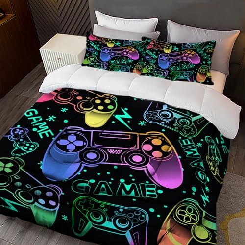 Sunnycitron Colorful Gamepad Gamer Comforter Set for Boys Gaming Bedding Set Teens Game Room Decor Twin (1 Comforter + 2 Pillowcase)