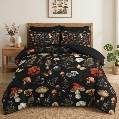 Pamnest King Comforter Set with Sheets, 7 Pieces Woodland Mushroom Bedding