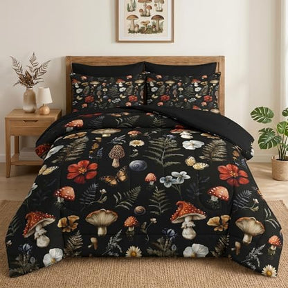 Pamnest King Comforter Set with Sheets, 7 Pieces Woodland Mushroom Bedding