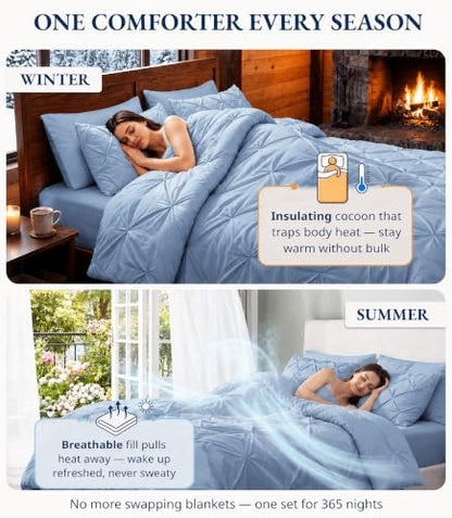 LANE LINEN Queen Comforter Set, All Season 7 Pc Bed in a Bag - French Blue