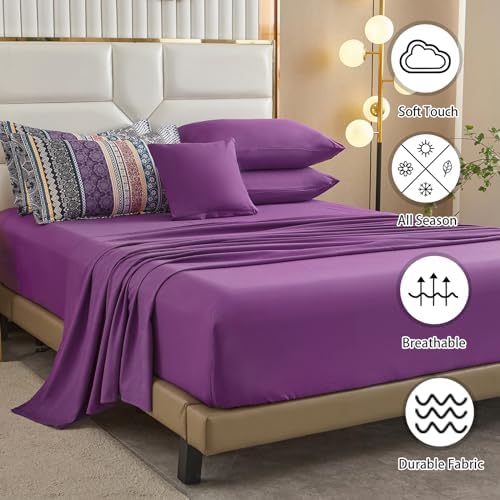 Cottolester Boho Comforter Set Cal King Size,8 Piece Purple Bed in a Bag