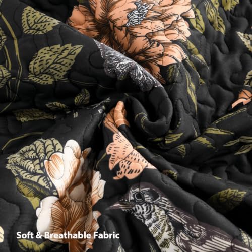 Litanika Floral Black Quilt California King - 3Pcs Summer Boho Bed Set