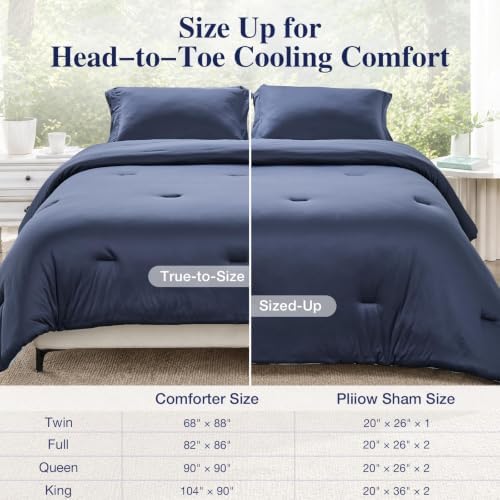 MUXHOMO Cooling Comforter Set King Size, Lightweight Summer Comforter for Hot Sleeper, Reversible Bedding with ICY Cooling Surface, Includes 1 Comforter (104"x90") and 2 Shams (20"x 36"), Navy
