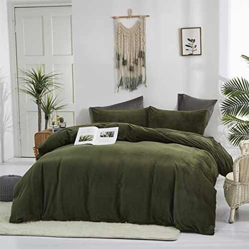 Wellboo Army Green Velvet Comforter Sets Full Solid Olive Fluffy Bedding