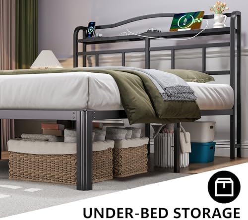 HAVONIZD Full Bed Frame - Storage Headboard with Charging Station