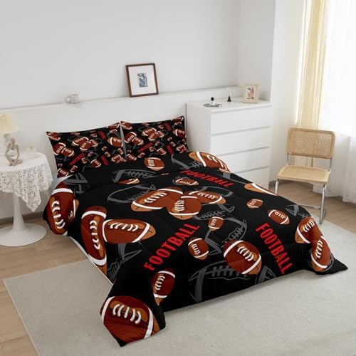 Orange Football Comforter Set,Sports American Football Bedding Set for Kids Girls Boys,Teens Adults Ball Gaming Comforter,Black and White Quilted Duvet Set Bedroom Collection Twin Size 2Pcs
