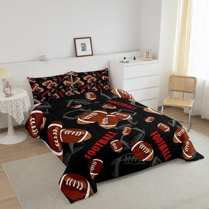 Orange Football Comforter Set,Sports American Football Bedding Set for Kids Girls Boys,Teens Adults Ball Gaming Comforter,Black and White Quilted Duvet Set Bedroom Collection Twin Size 2Pcs