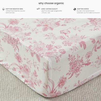 Brandream French Country Toile Crib Bedding Set for Girls Pink Grandmillennial Toile Vintage Floral Print 100% Cotton Baby Girl Nursery Bedding - Ruffles Quilt,Toile Crib Sheet,Crib Bed Skirt,3 Pieces
