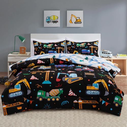 Holawakaka Trucks Tractors Cars Boy Twin Comforter Set with Sheets 5 Pieces