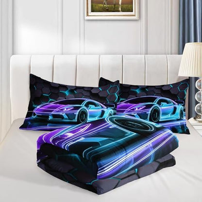 HOSIMA Race Car Queen Bedding Sets Gaming Comforter with 2 Pillowcases.