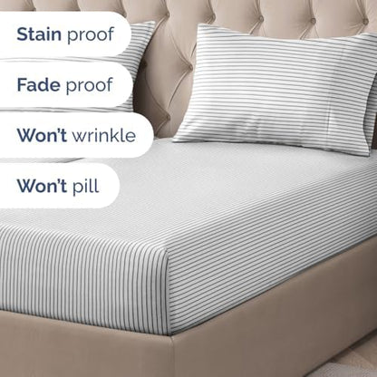 Split King 5 Piece Striped Sheet Set - Breathable & Cooling - Fine Lines