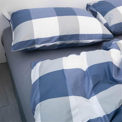 LifeTB Blue White Plaid Duvet Cover Queen Modern Soft 100% Cotton Comforter Cover Simple Style Plaid Grid Duvet Cover with 2 Pillowcases Blue White Grey Checked Bedding Set Full Queen