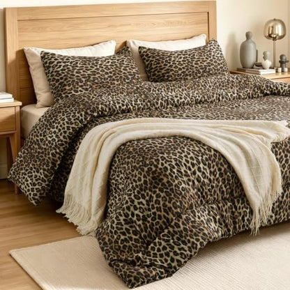 Full Comforter Set, Soft Brown Leopard Cheetah Bedding, 3 Pieces