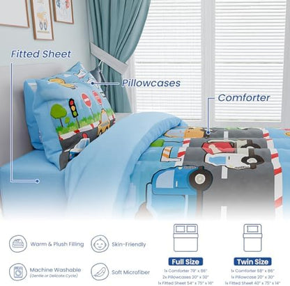 Transportation Kids Bedding Set for Boys, Ultra Soft Microfiber Comforter Set Twin Size with 3-Pieces, Comforters Bed Sets for Boy Children Kids