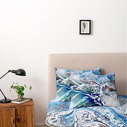 Abstract Art Duvet Cover Set Twin Size Blue with Pink Creative Hand Painted Pattern Comforter Covers Fashion Marble Bed Set Abstract Deco