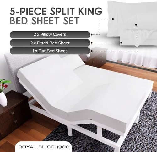 Split King Sheets Set with 2 Twin XL Fitted Sheet - 5 Piece Bedding - Wrinkle Free, Fade Resistant, Double Brushed Microfiber - Deep Pockets/Easy Fit - (White)