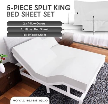 Split King Sheets Set with 2 Twin XL Fitted Sheet - 5 Piece Bedding - Wrinkle Free, Fade Resistant, Double Brushed Microfiber - Deep Pockets/Easy Fit - (White)