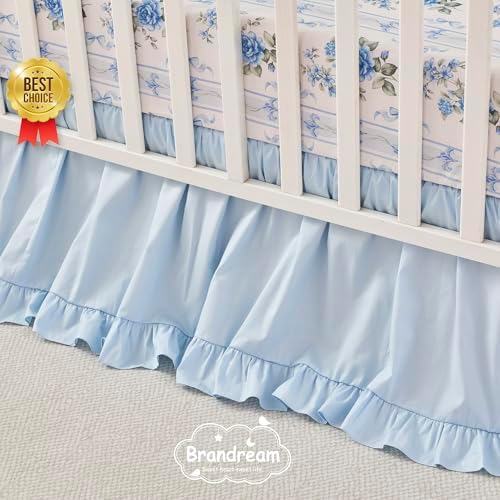 Brandream Organic Cotton Baby Crib Bedding Set for Girls 3 Pieces Ruffled Vintage Cottagecore Baby Bedding with Rose Botanical Stripe Print, Soft French Country Farmhouse Nursery Crib Set