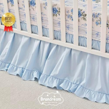 Brandream Organic Cotton Baby Crib Bedding Set for Girls 3 Pieces Ruffled Vintage Cottagecore Baby Bedding with Rose Botanical Stripe Print, Soft French Country Farmhouse Nursery Crib Set