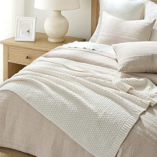 EVERGRACEHOME Chunky Chenille Knit Throw Blanket, 60 x 80, Bright White