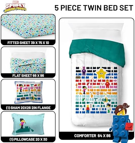 LEGO® Blocks Twin Comforter Set 5 Piece Soft Kids Bedding, White