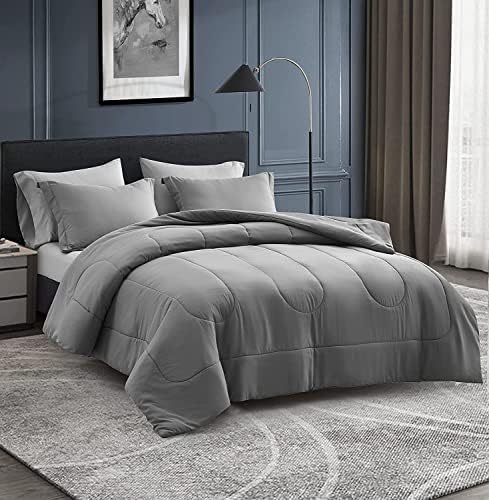 Maple&Stone King Comforter Set 7 Pieces Bed in a Bag Dark & Light Grey