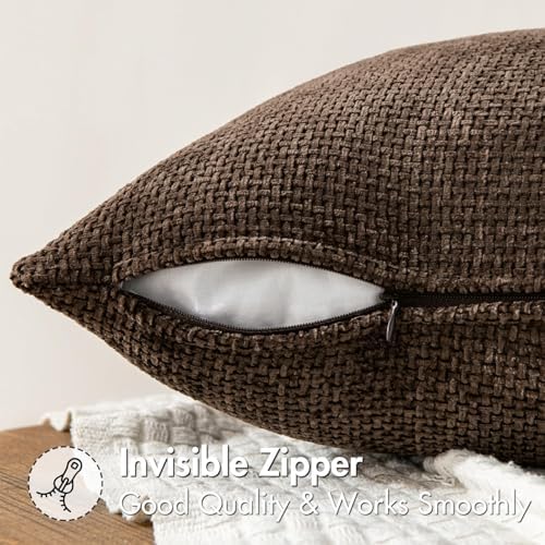 MIULEE Decorative Lumbar Throw Pillow Covers 12x20 Inch Dark Brown 2 Pack