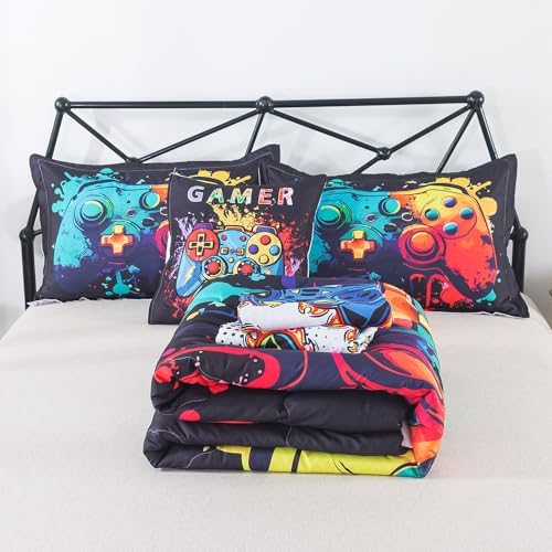 ADASMILE A & S 6 Piece Game Console Comforter Full for Boys Gaming Bedding