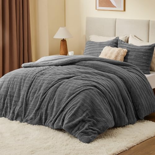 BEDELITE Faux Fur Twin/Twin XL Comforter Set, Fluffy Bed Set, Grey