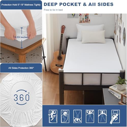 GRT 2 Pack Twin XL Mattress Protector Waterproof, Breathable & Noiseless Waterproof Mattress Protector Fitted Deep Pocket from 5" to 19", Smooth XL Twin Bed Mattress Cover Machine Washable