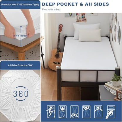 GRT 2 Pack Twin XL Mattress Protector Waterproof, Breathable & Noiseless Waterproof Mattress Protector Fitted Deep Pocket from 5" to 19", Smooth XL Twin Bed Mattress Cover Machine Washable