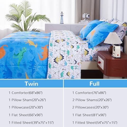 Viviland Kids Full Bedding Sets, Boys Comforter, Blue Dinosaur