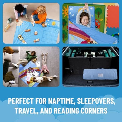Jay Franco Kids Nap Mat with Embedded Pillow & Blanket – Soft 46"x20" Microfiber Sleeping Bag with Name Tag & Handle for School, Travel, Sleepover