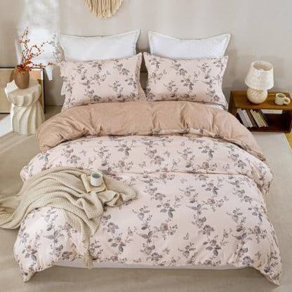 OAITE Twin Duvet Cover Set 3pcs 100% Cotton Vintage Dusty Pink Floral