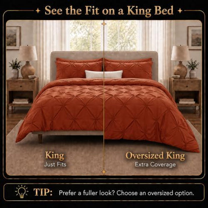 CozyLux King Size Comforter Set Burnt Orange, 7 Pieces Pintuck Bed in a Bag