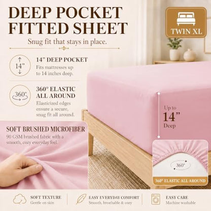 CozyLux Twin XL Comforter Set Pink - 5 Pieces Complete Bedding Set