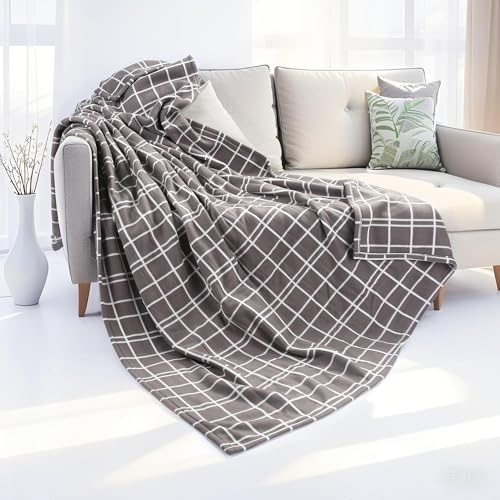 Electric Heated Blanket Full Size 72"x84",Whit 10 Hs Auto Off & 4 Heating Levels, Soft Fleece for Bed, Machine Washable, Gifts for Womens-Plaid Pattern, Light Gray