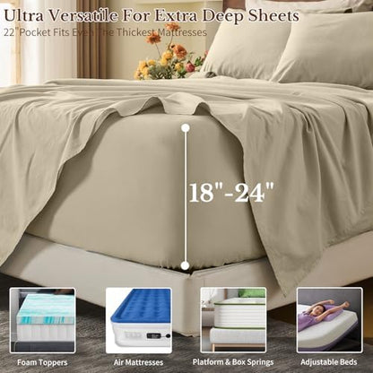 MEISHANG 100% French Linen Sheets California King,6 Pcs,18-24" Deep Pocket