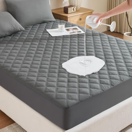 Downstoria Waterproof Mattress Protector, Full Size Mattress Pad, Soft Breathable Gray Mattress Cover with 6"-16" Deep Pocket, Dirt-Proof Washable Bed Cover for Home, Bedroom, Hotel