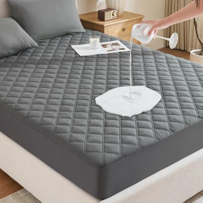 Downstoria Waterproof Mattress Protector, King Size Mattress Pad, Soft Breathable Gray Mattress Cover with 6"-16" Deep Pocket, Dirt-Proof Washable Bed Cover for Home, Bedroom, Hotel