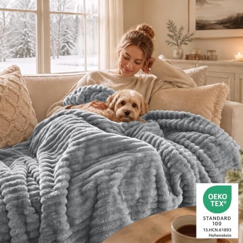 CozyLux Fleece Full Size Comforter Sets, 3 Piece Winter Warm Grey Bedding