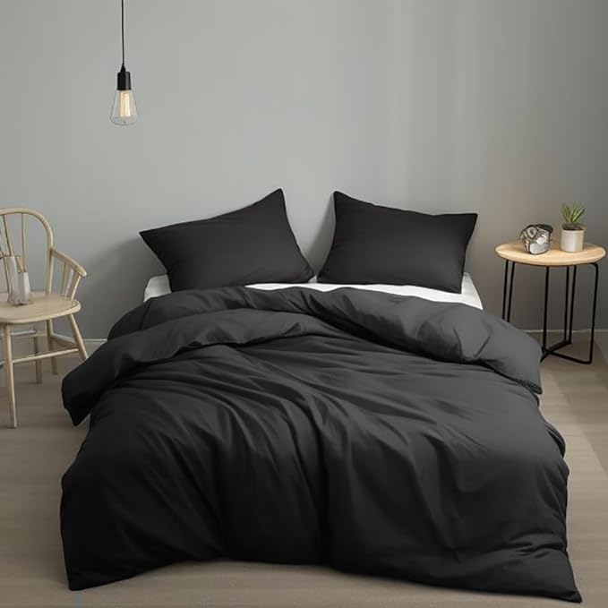 Houseri Black Comforter Set California King 3 Pieces All Black Bedding Cal King Men Women Simple Style Solid Color Bed Sets Plain Colored Blanket Quilts Cali King Lightweight Soft