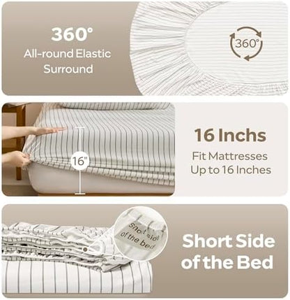 JELLYMONI 100% Cotton Sheet Set, Gray Vertical Stripe, King
